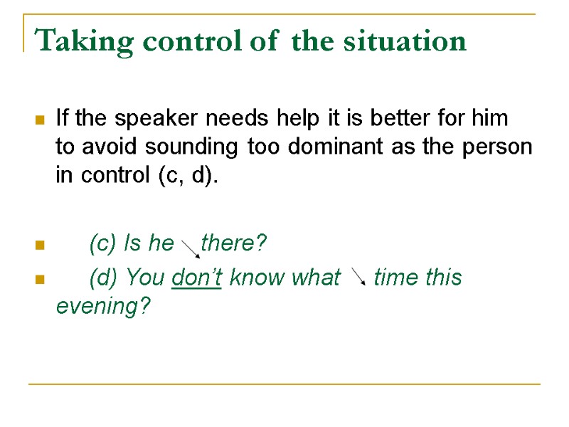 Taking control of the situation If the speaker needs help it is better for